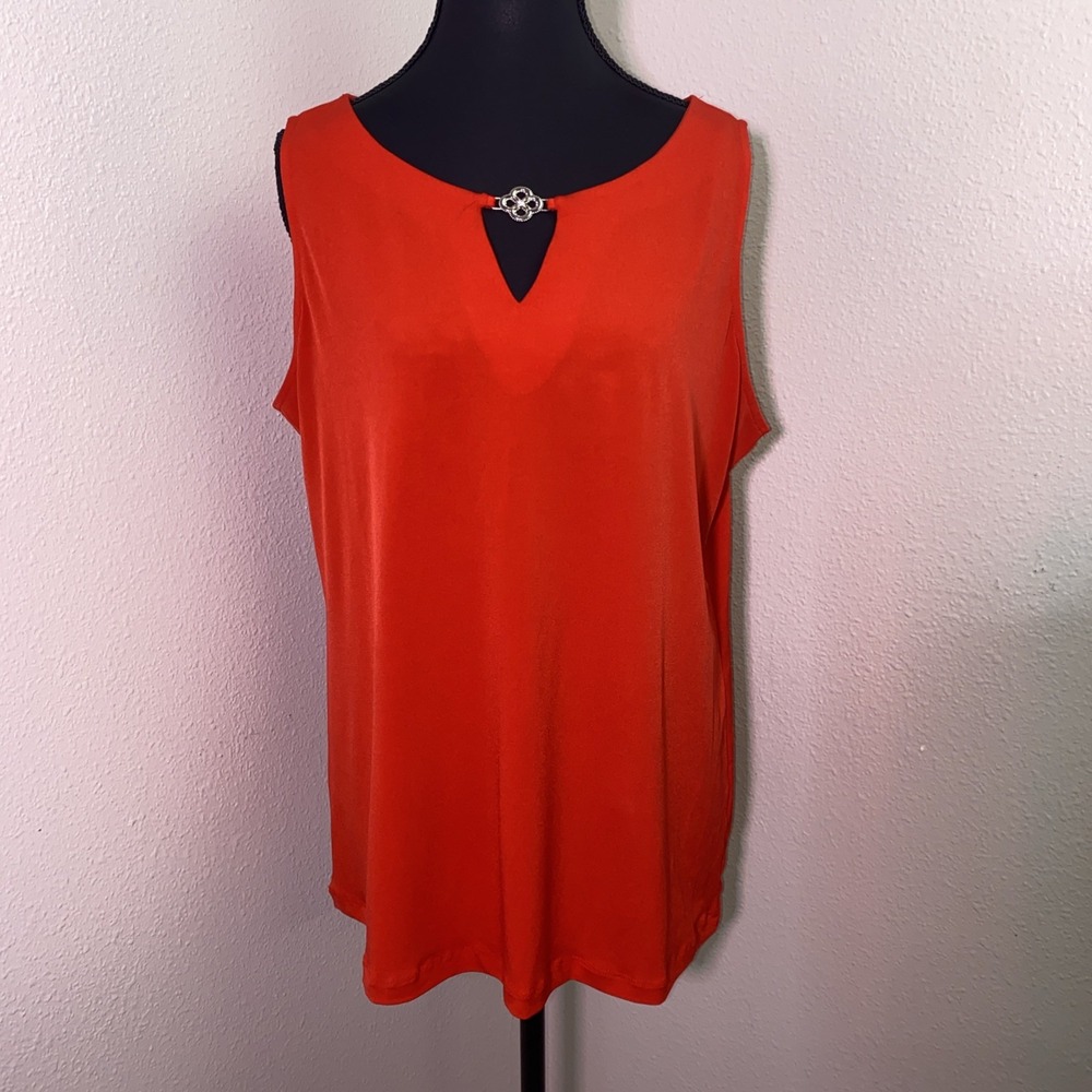 Susan Graver Tunic Women's Large Red Embellished Keyhole Stretch Party Cocktail